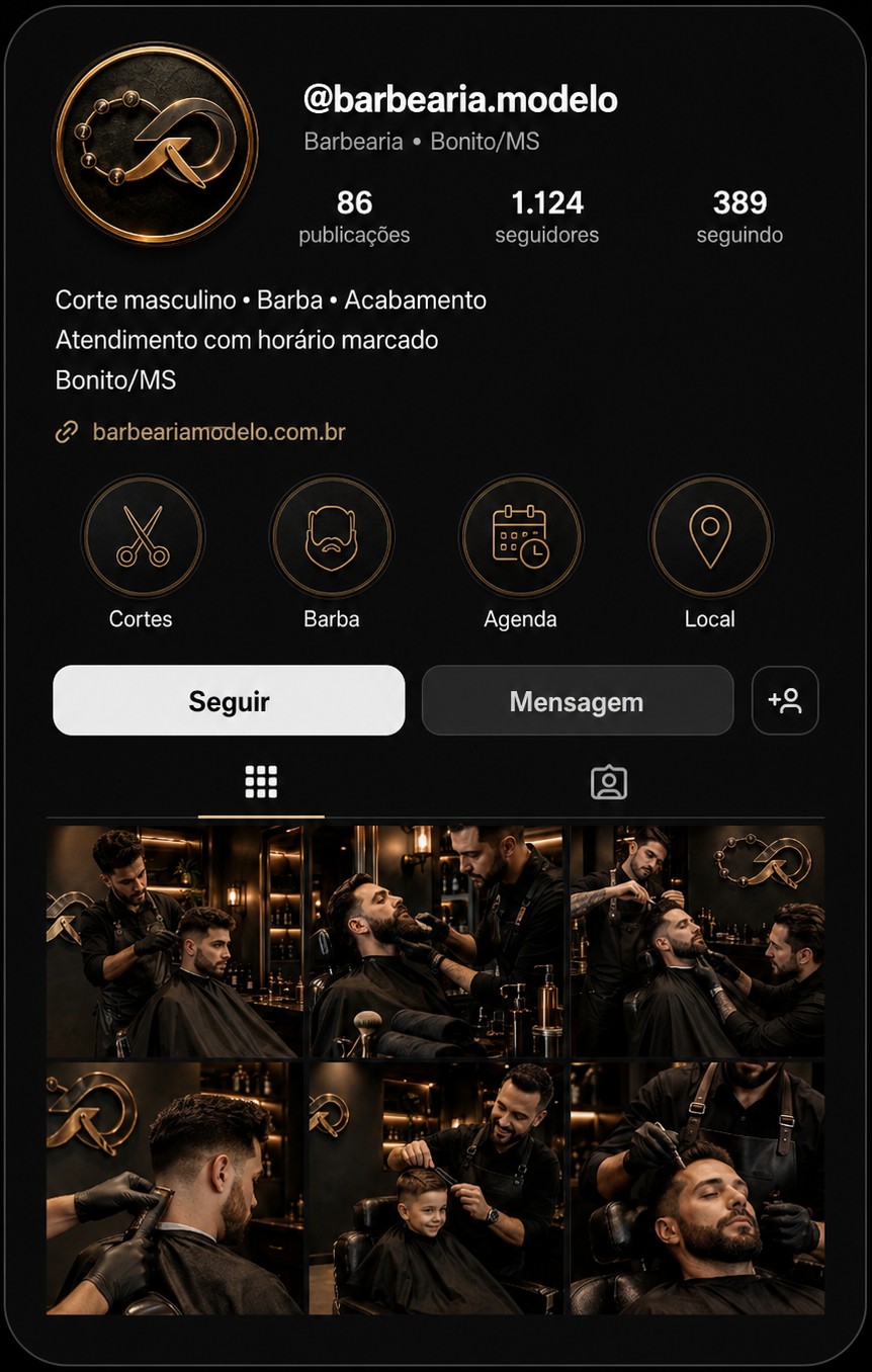 Mockup de perfil do Instagram da Barbearia Modelo.